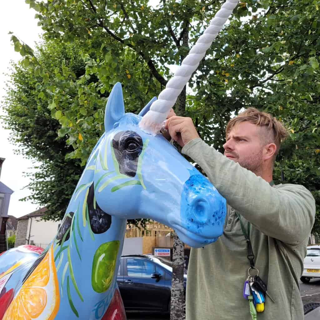 Fibreglass Repairs On Unicorn Nova after  being vandalised in stokes croft Bristol 