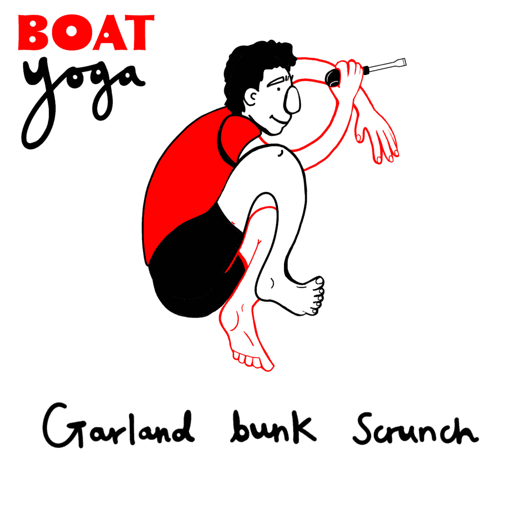 Image of a man performing boat yoga whilst doing DIY